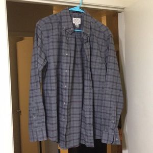 Men’s maroon and grey plaid dress shirt
